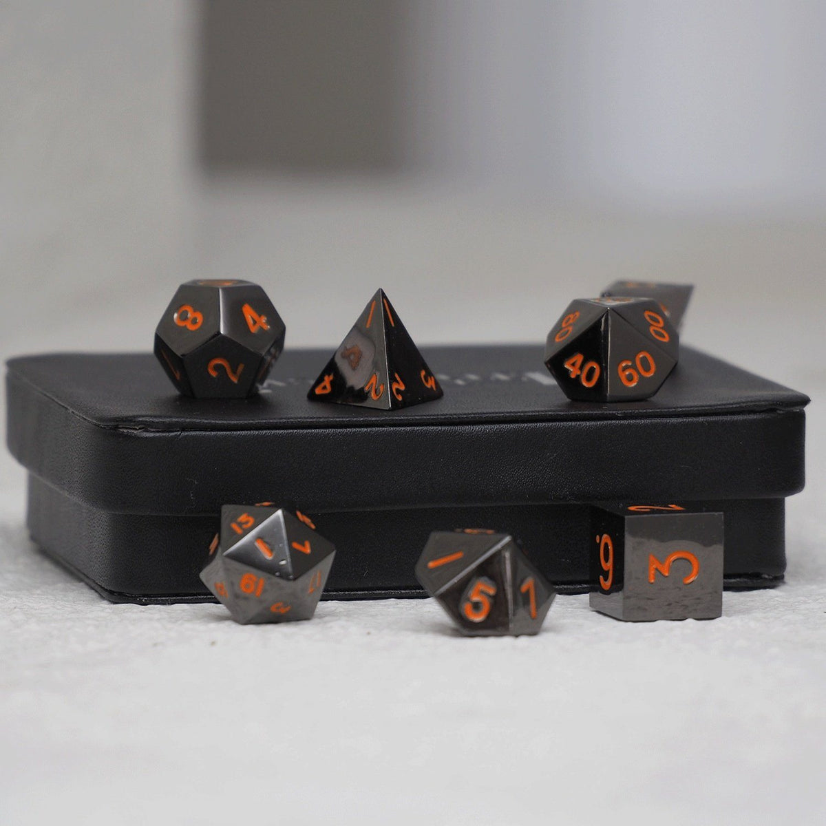 Easy Roller Metal Gunmetal Orange 7ct Polyhedral Set Dice Easy Roller Dice