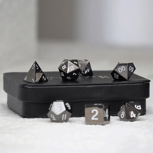 Easy Roller Metal Gunmetal White 7ct Polyhedral Set Home page Easy Roller Dice   