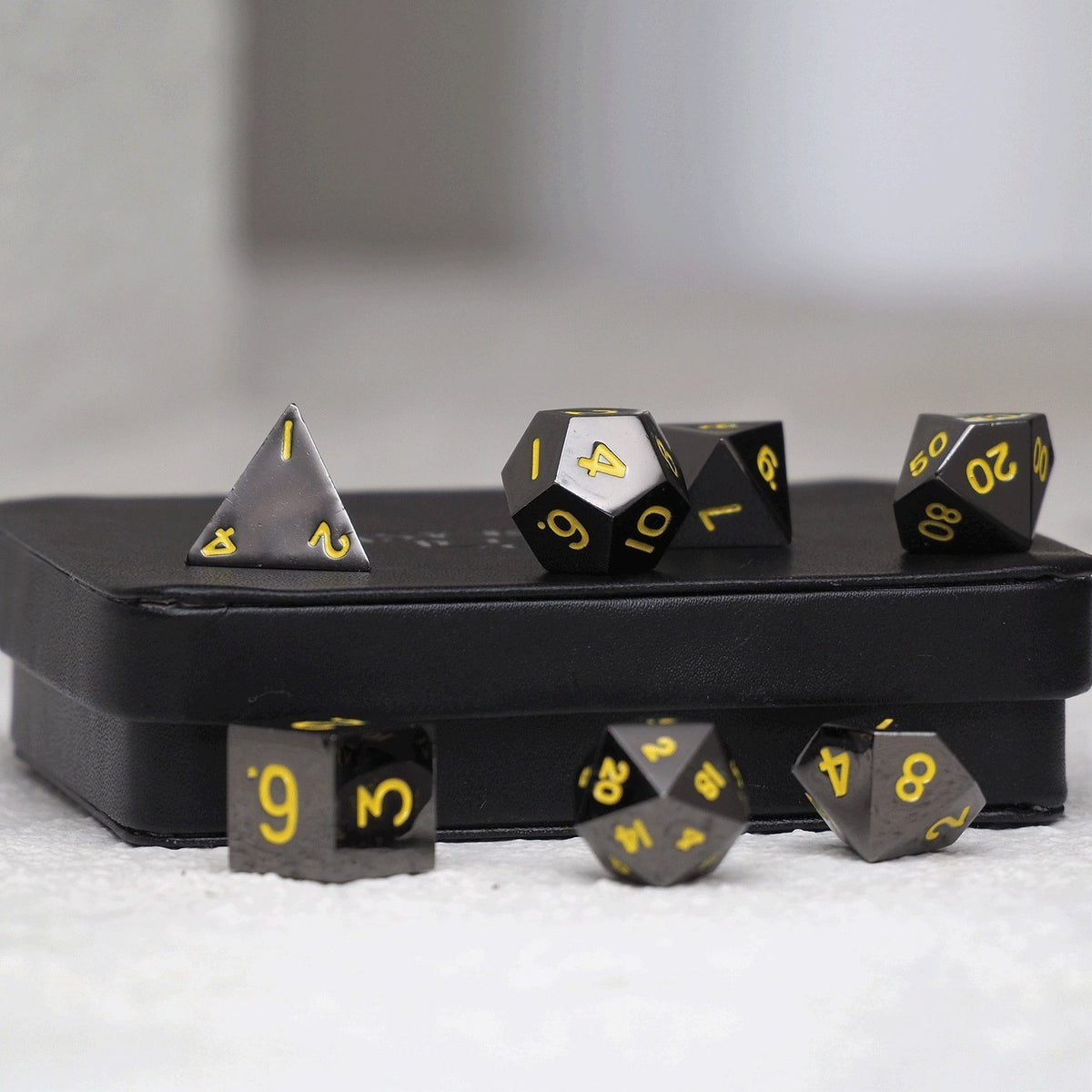 Easy Roller Metal Gunmetal Yellow 7ct Polyhedral Set Dice Easy Roller Dice