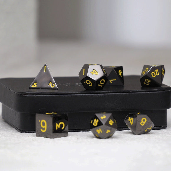 Easy Roller Metal Gunmetal Yellow 7ct Polyhedral Set Home page Easy Roller Dice   