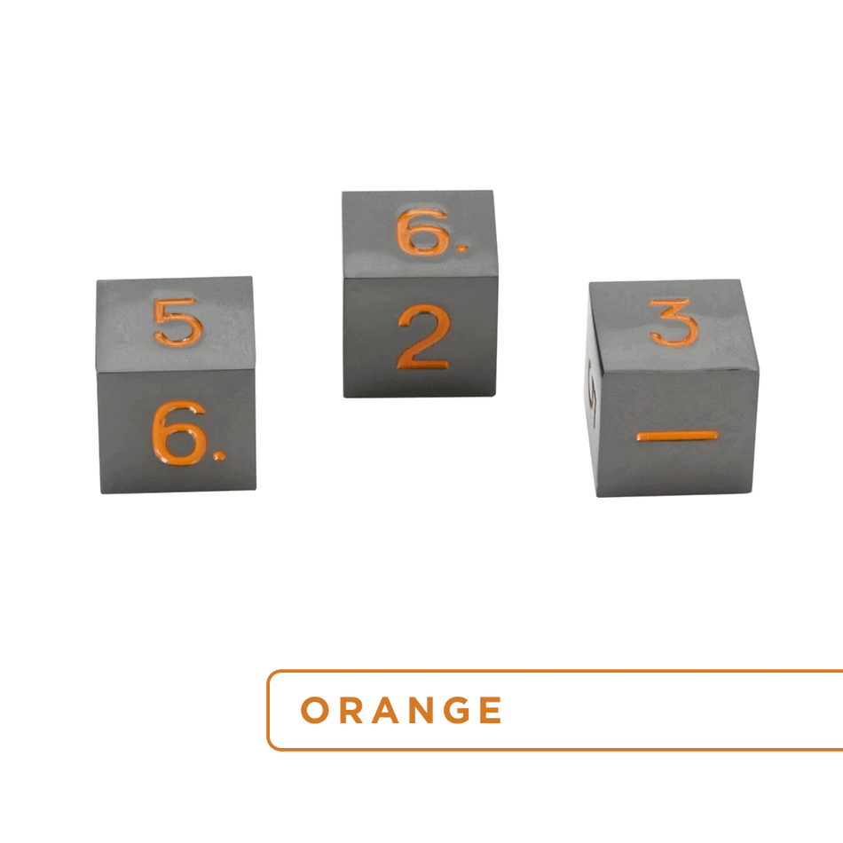 Easy Roller Metal Gunmetal Orange 3D6 Set Dice Easy Roller Dice