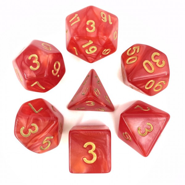 HD Dice Pearl Pearl Red with Gold 7ct Polyhedral Dice Set Dice Other