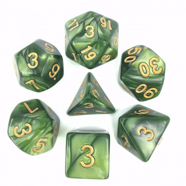 HD Dice Pearl Grass Green with Gold 7ct Polyhedral Dice Set Dice Other