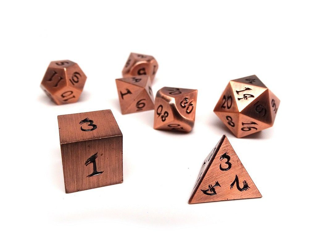 Easy Roller Metal Dice of Ancient Dragons Copper/Black 7ct Polyhedral Set Dice Easy Roller Dice