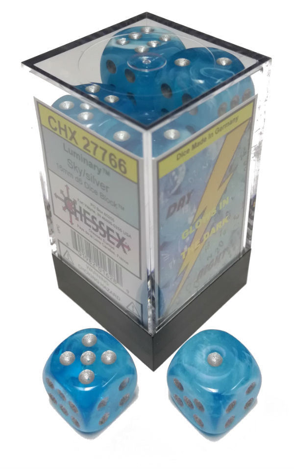 Chessex 16mm Luminary Sky/Silver 12ct D6 Set (27766) Dice Chessex   