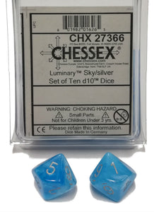 Chessex Lumninary Sky/Silver 10ct D10 Set (27366) Dice Chessex   