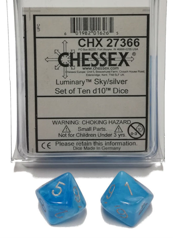 Chessex Lumninary Sky/Silver 10ct D10 Set (27366) Dice Chessex   