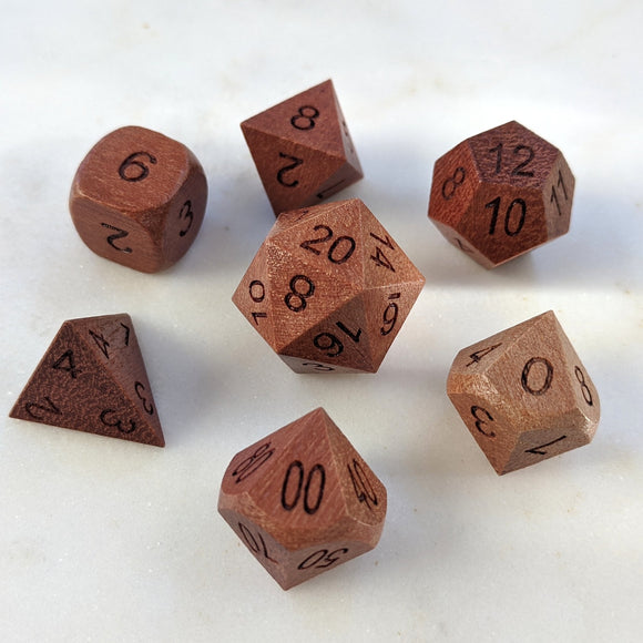 Wooden Red Sandalwood 7ct Polyhedral Dice Set Home page Foam Brain Games   