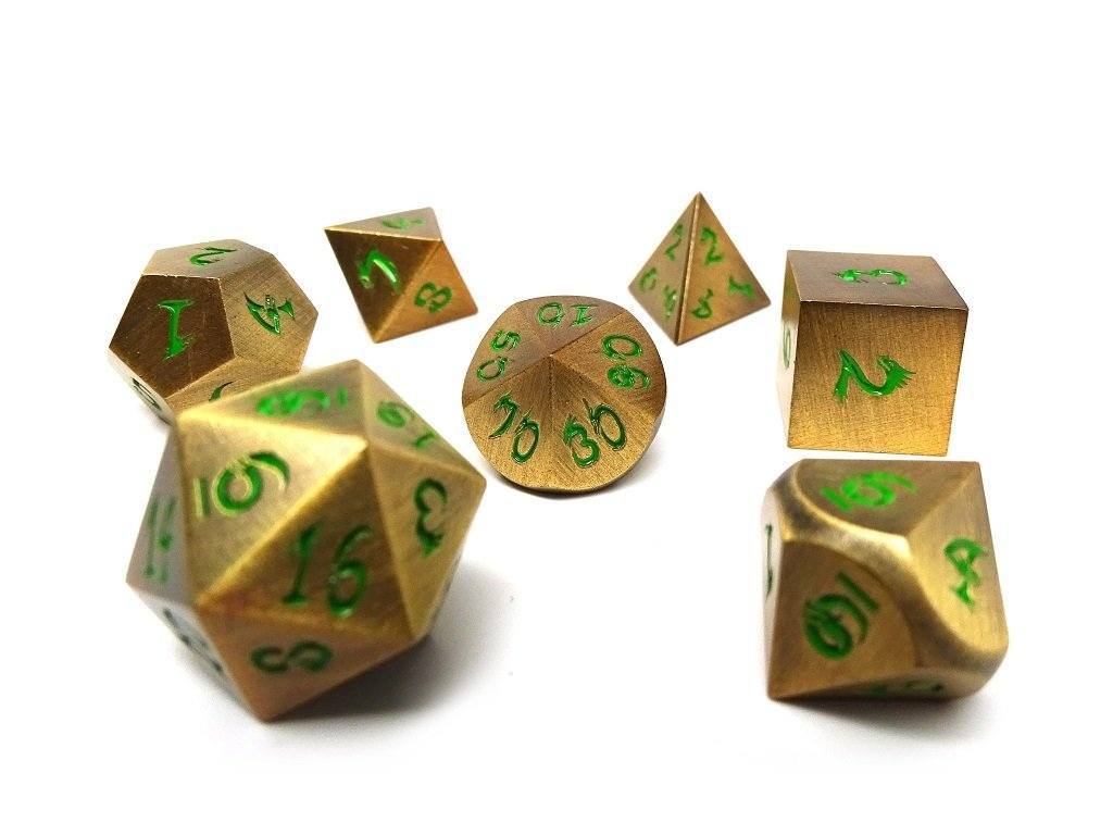 Easy Roller Metal Dice of Ancient Dragons Gold/Green 7ct Polyhedral Set Dice Easy Roller Dice