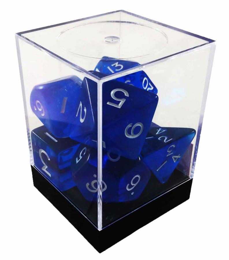 Koplow Jumbo Translucent Blue/White 7ct Polyhedral Dice Set Dice Koplow Games   