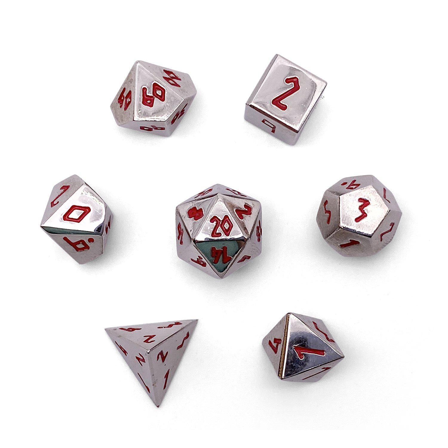 Pebble 10mm Alloy Mini Polyhedral Dice Set - Lycanthrope Silver Dice Norse Foundry