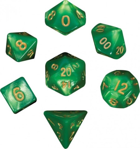 Metallic Dice Games Mini Green-Light Green/Gold 7ct Polyhedral Dice Set Dice FanRoll   