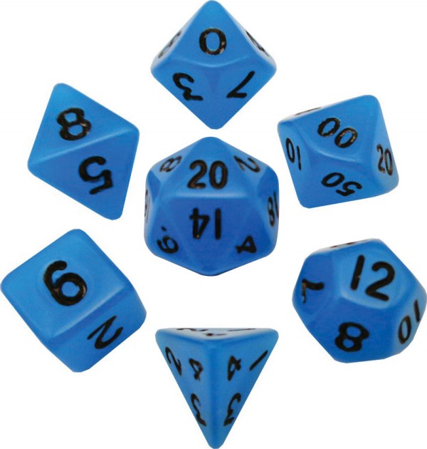 Metallic Dice Games Mini Glow in the Dark Blue/Black 7ct Polyhedral Set Dice FanRoll by Metallic Dice Games