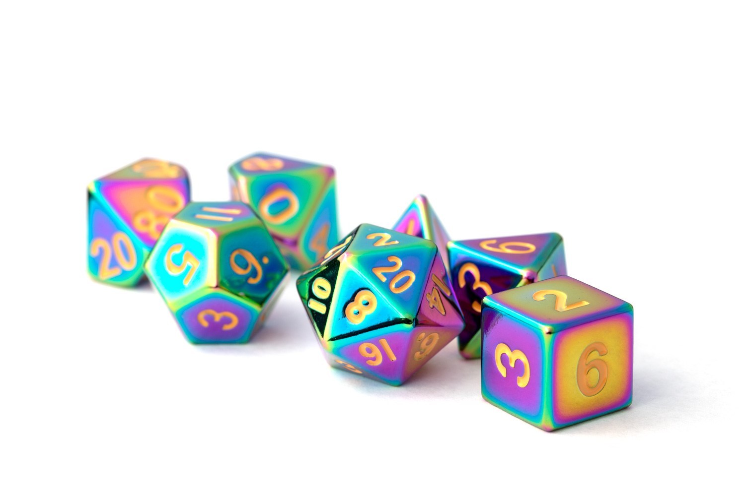 Metallic Dice Games Torched Rainbow Metal 7ct Polyhedral Dice Set Dice FanRoll by Metallic Dice Games