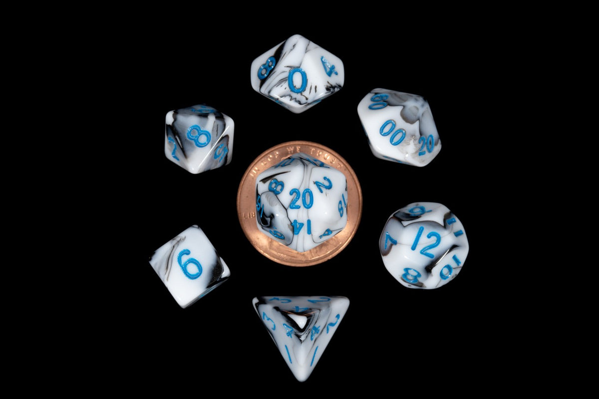 Metallic Dice Games Mini Marble/Blue 7ct Polyhedral Dice Set Dice FanRoll by Metallic Dice Games