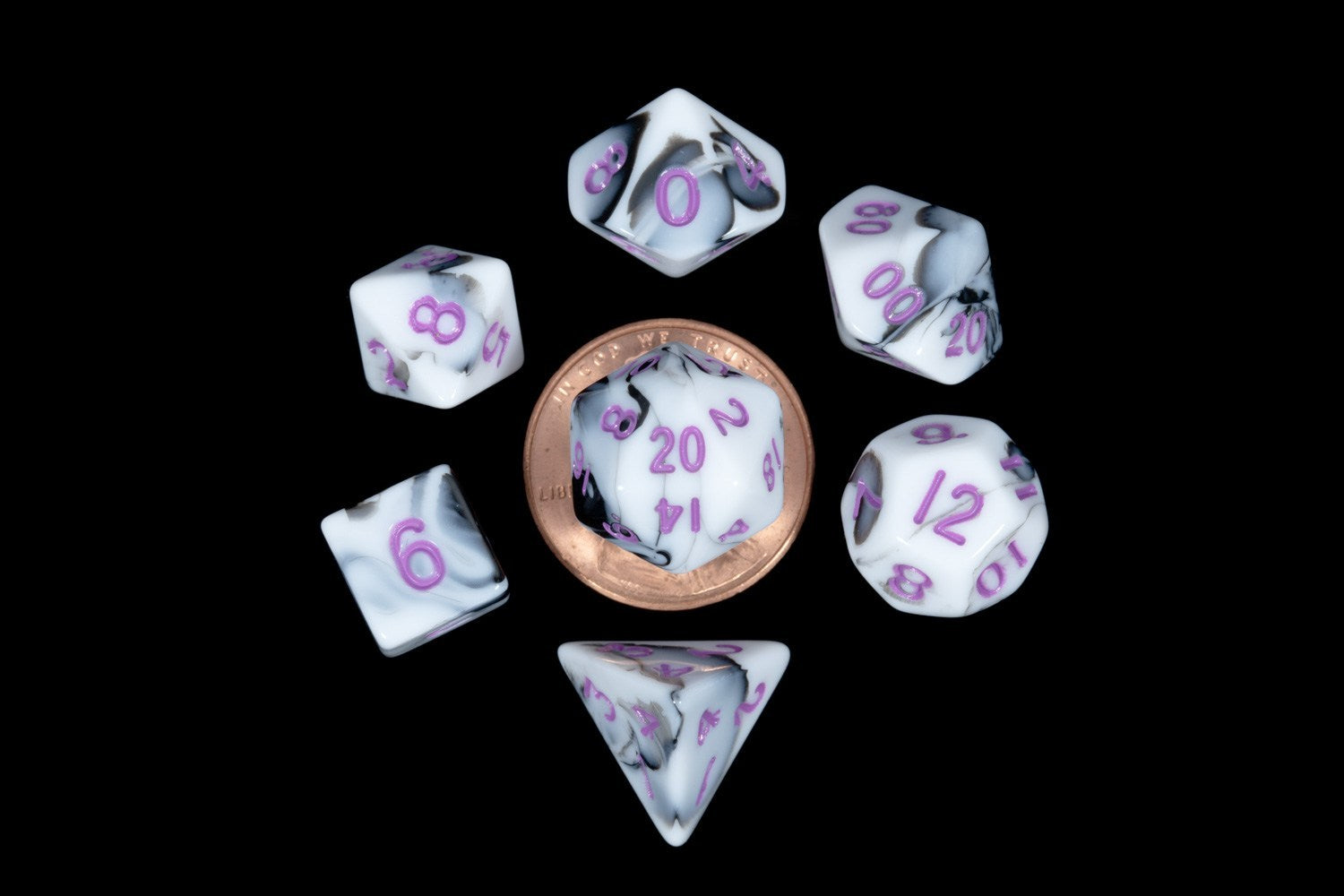 Metallic Dice Games Mini Marble/Purple 7ct Polyhedral Dice Set Dice FanRoll by Metallic Dice Games   