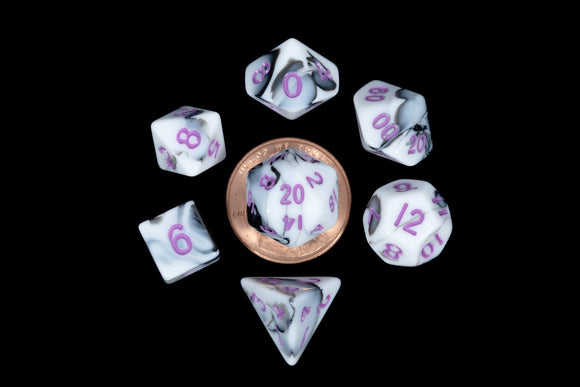 Metallic Dice Games Mini Marble/Purple 7ct Polyhedral Dice Set Dice FanRoll   