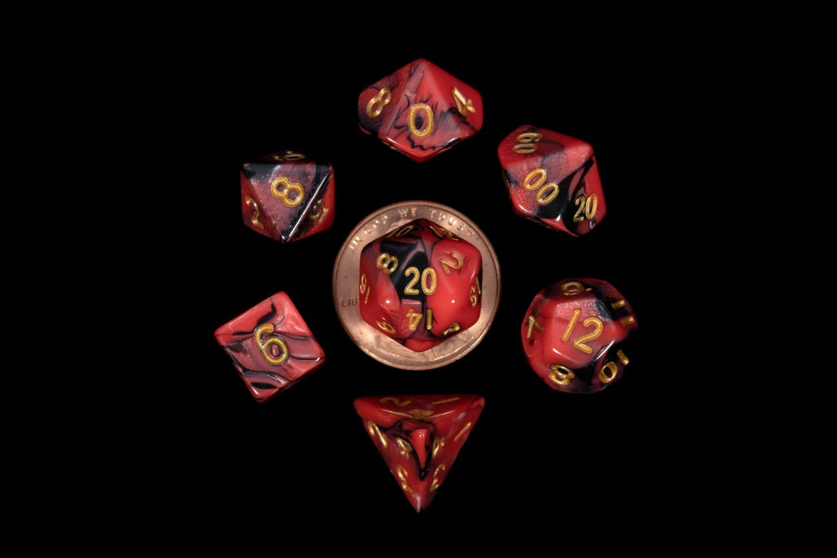 Metallic Dice Games Mini Red-Black/Gold 7ct Polyhedral Dice Set Dice FanRoll by Metallic Dice Games