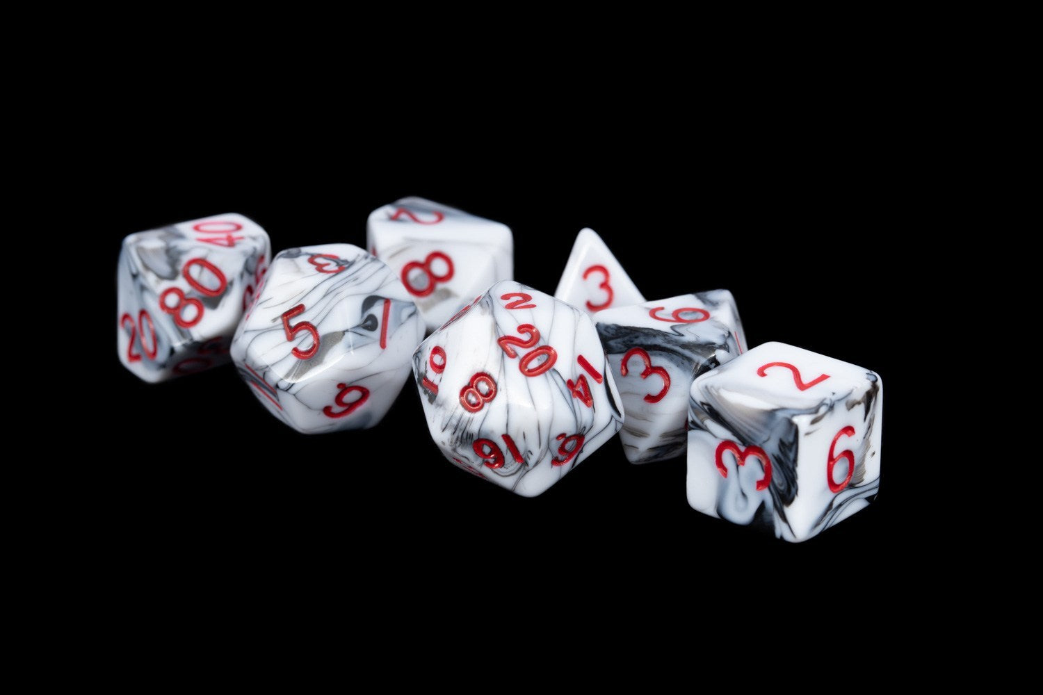 Metallic Dice Games Marble/Red 7ct Polyhedral Dice Set Dice FanRoll by Metallic Dice Games