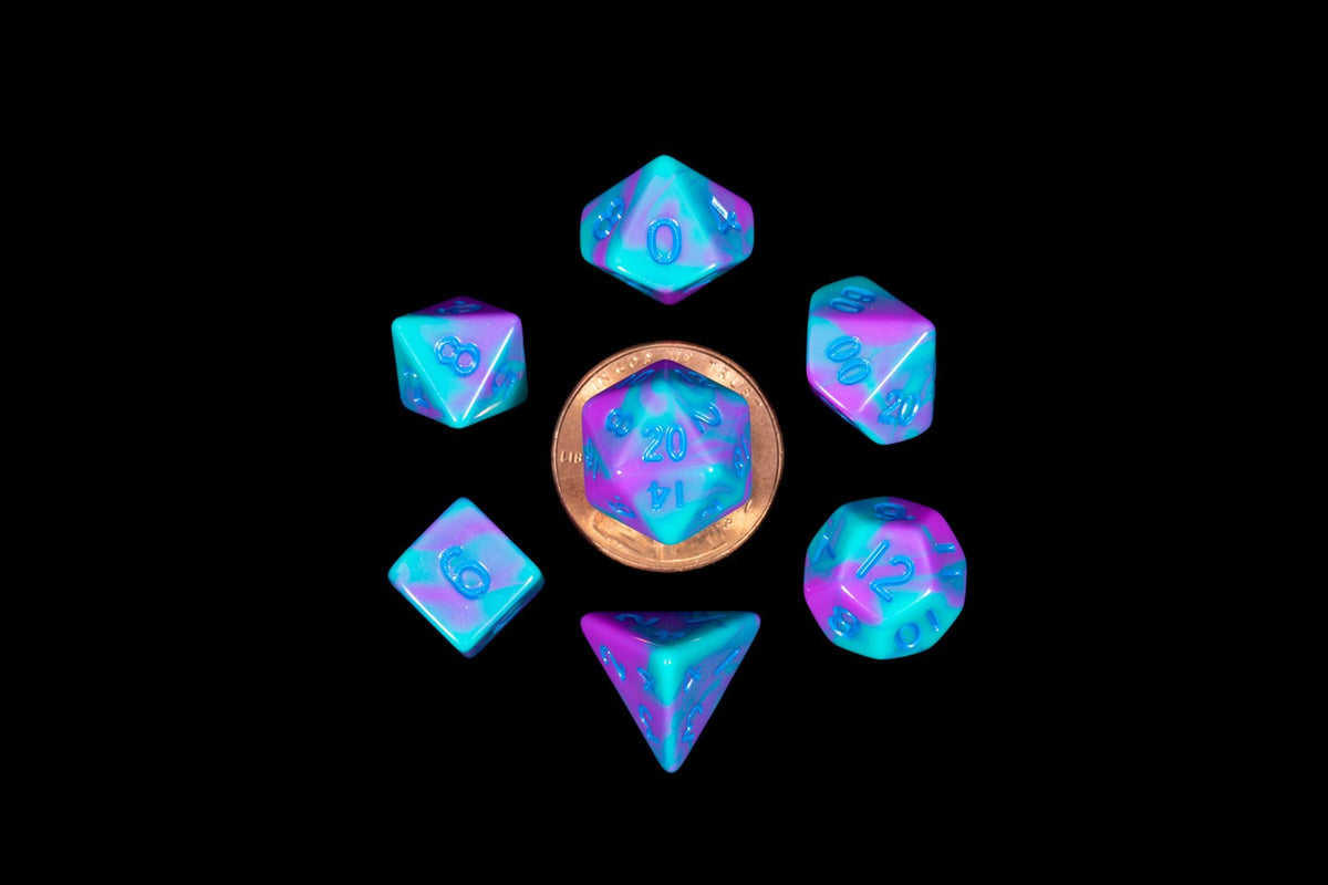 Metallic Dice Games Mini Purple-Teal/Blue 7ct Polyhedral Dice Set Dice FanRoll by Metallic Dice Games