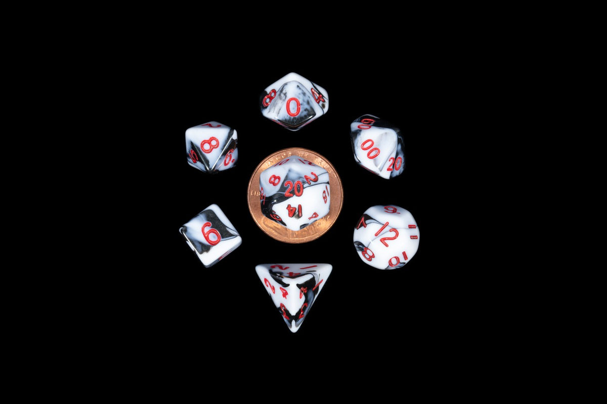 Metallic Dice Games Mini Marble/Red 7ct Polyhedral Dice Set Dice FanRoll by Metallic Dice Games   