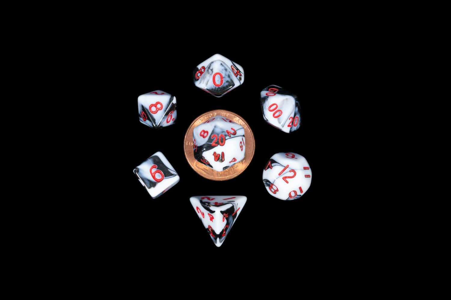 Metallic Dice Games Mini Marble/Red 7ct Polyhedral Dice Set Dice FanRoll by Metallic Dice Games   