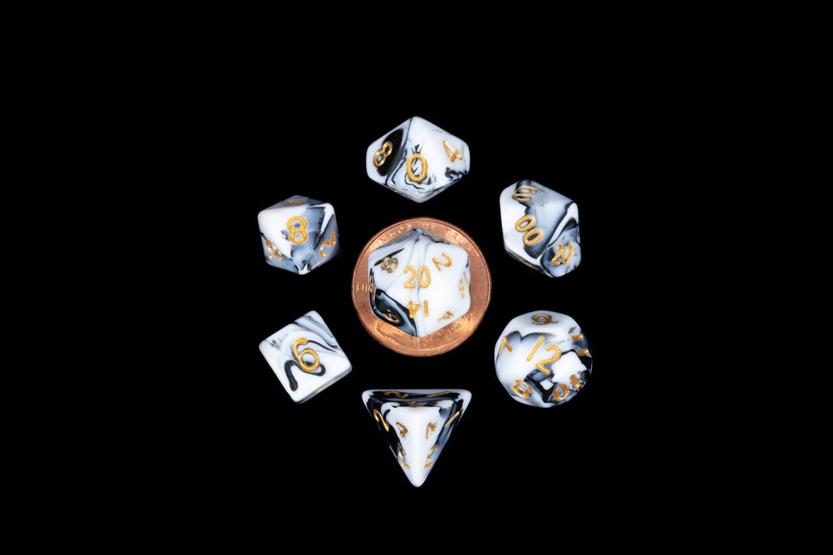 Metallic Dice Games Mini Marble/Gold 7ct Polyhedral Dice Set Dice FanRoll by Metallic Dice Games   