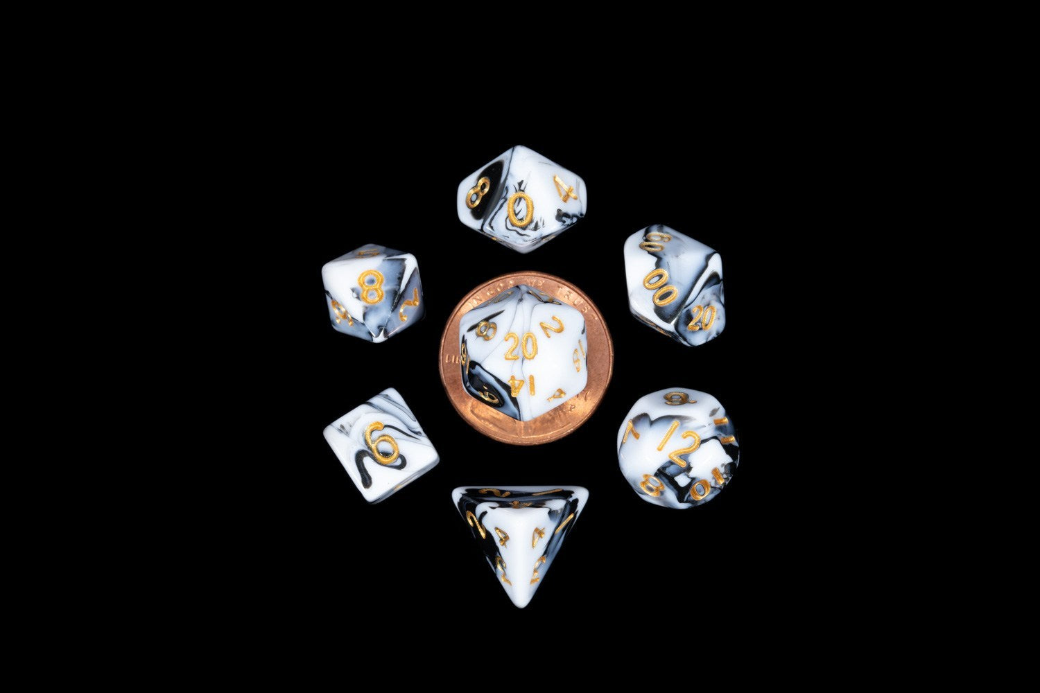 Metallic Dice Games Mini Marble/Gold 7ct Polyhedral Dice Set Dice FanRoll by Metallic Dice Games   