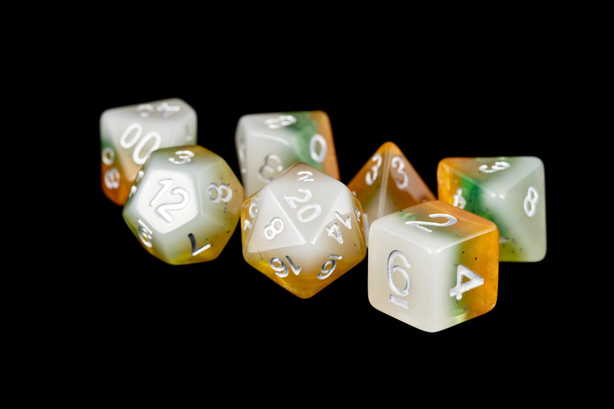 Metallic Dice Games Layered Kiwi 7ct Polyhedral Dice Set Dice FanRoll by Metallic Dice Games   
