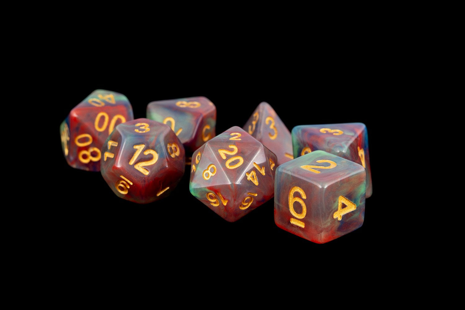 Metallic Dice Games Pearl Swirl Red/Gold 7ct Polyhedral Dice Set Dice FanRoll by Metallic Dice Games