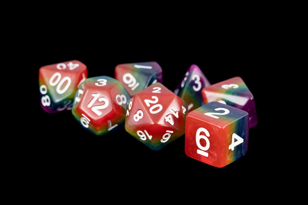 Metallic Dice Games Layered Rainbow 7ct Polyhedral Dice Set Dice FanRoll by Metallic Dice Games