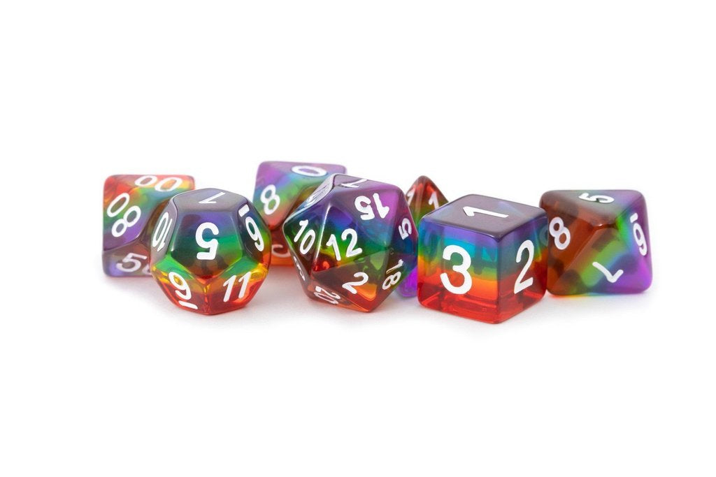 Metallic Dice Games Translucent Layered Rainbow 7ct Polyhedral Dice Set Dice FanRoll by Metallic Dice Games
