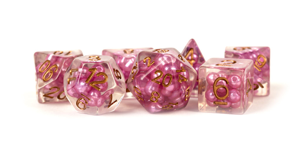 Metallic Dice Games Pearl Pink/Copper 7ct Polyhedral Dice Set Dice FanRoll by Metallic Dice Games