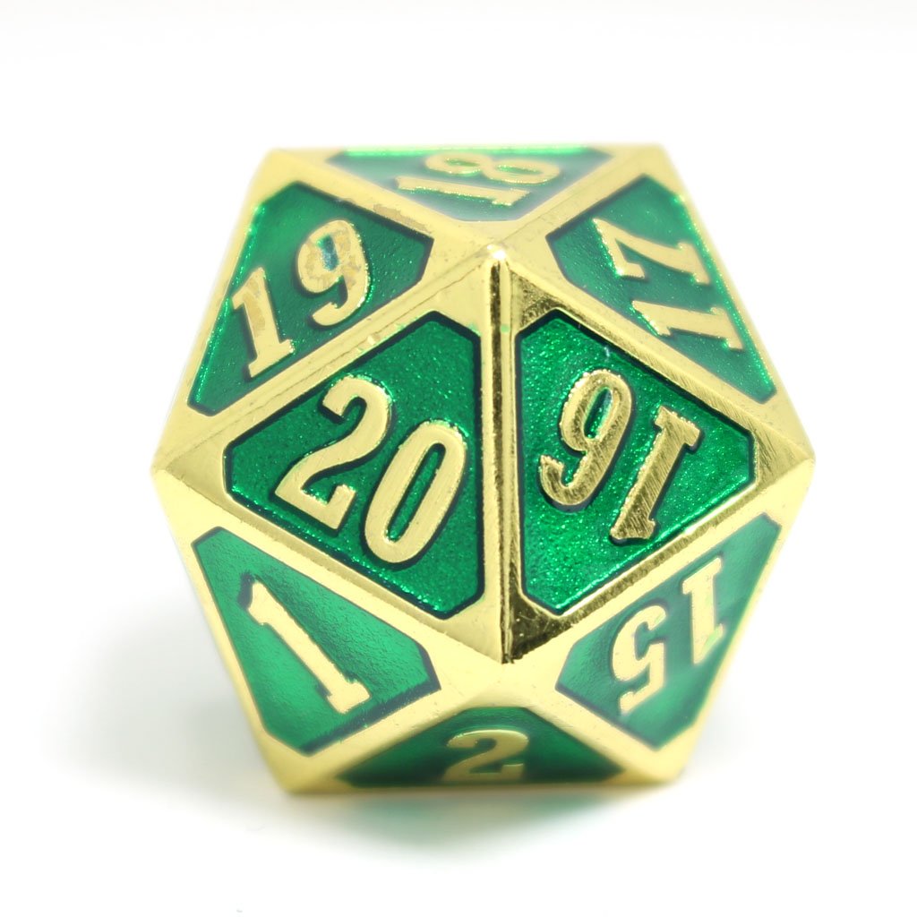 Die Hard Dice Metal Spindown D20 Brilliant Gold Emerald Dice Die Hard Dice