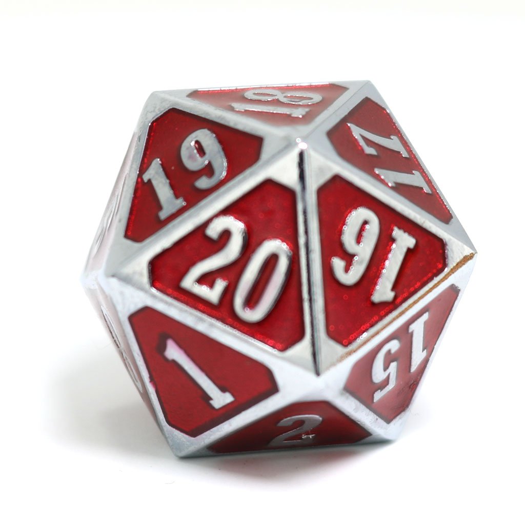 Die Hard Dice Metal Spindown D20 Shiny Silver Ruby Dice Die Hard Dice
