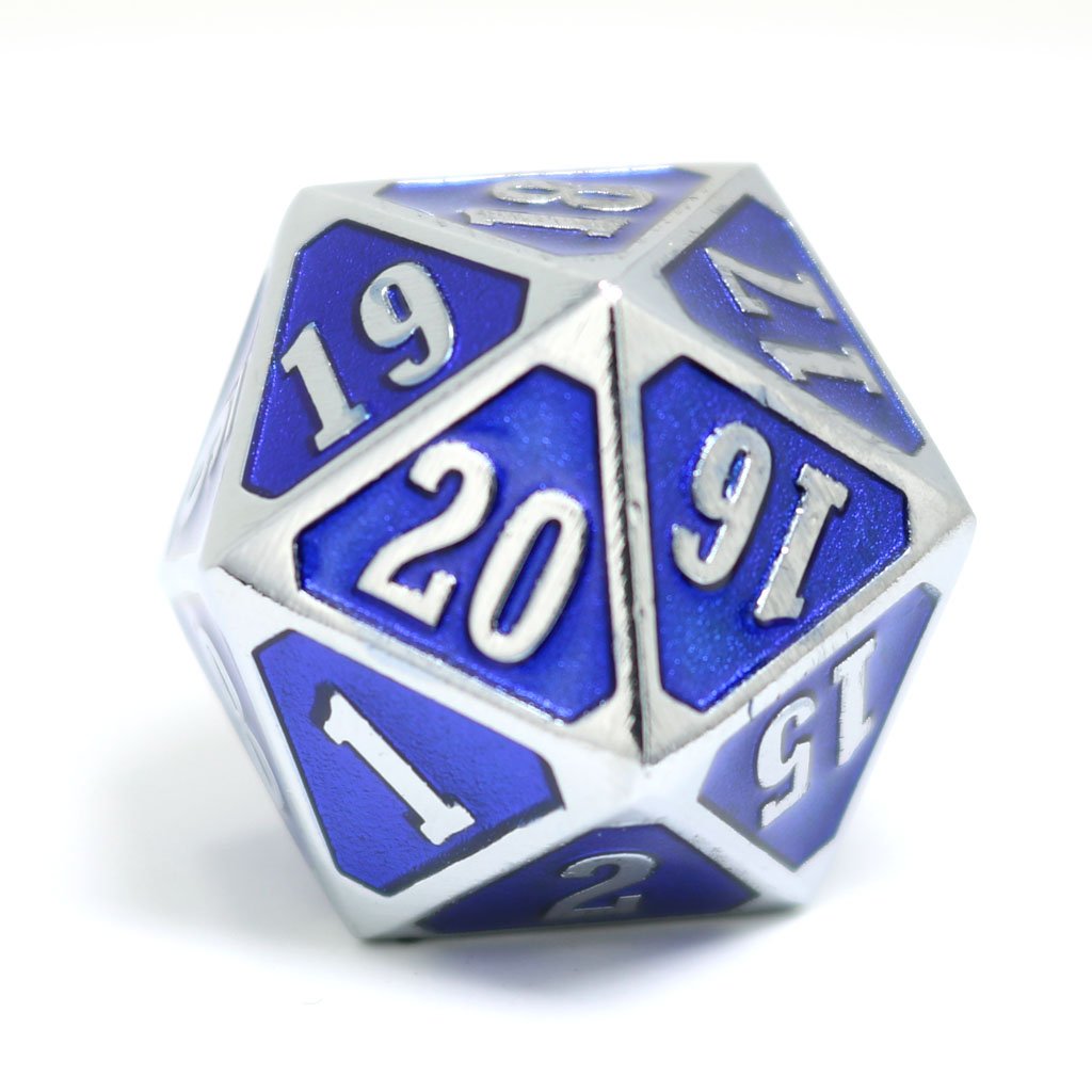 Die Hard Dice Metal Spindown D20 Shiny Silver Sapphire Dice Die Hard Dice