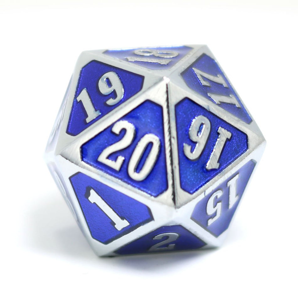 Die Hard Dice Metal Spindown D20 Shiny Silver Sapphire Dice Die Hard Dice