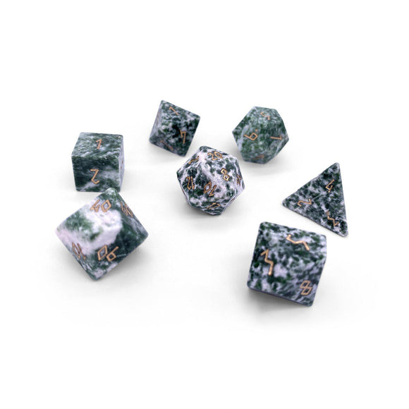 Tree Agate Semi-Precious Gemstone 7ct Polyhedral Dice Set Dice Norse Foundry   