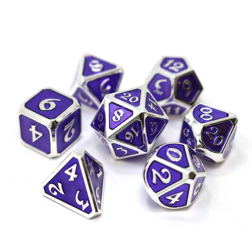 Die Hard Dice Metal Mythica Platinum Amethyst 7ct Polyhedral Set Dice Die Hard Dice