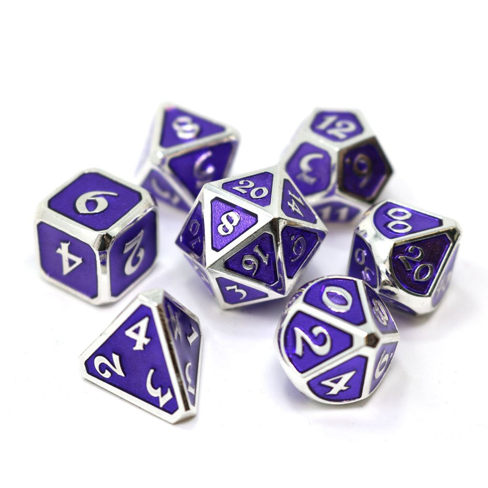 Die Hard Dice Metal Mythica Platinum Amethyst 7ct Polyhedral Set Dice Die Hard Dice