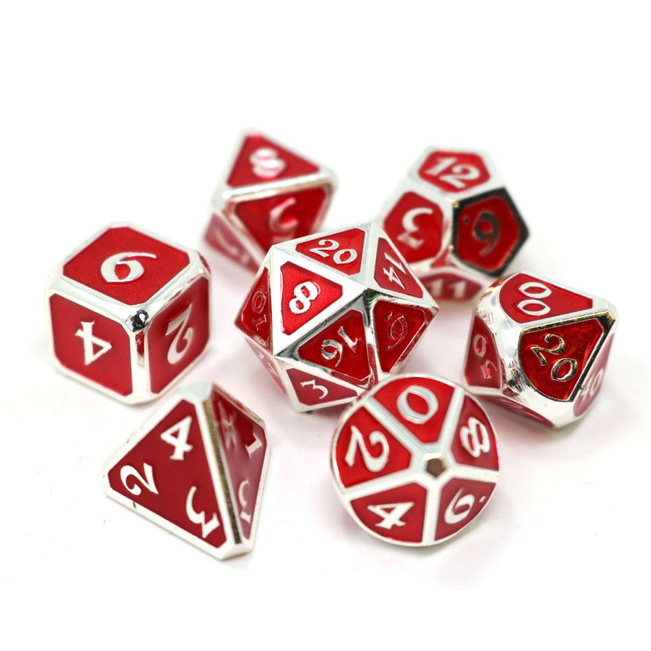 Die Hard Dice Metal Mythica Platinum Ruby 7ct Polyhedral Set Dice Die Hard Dice