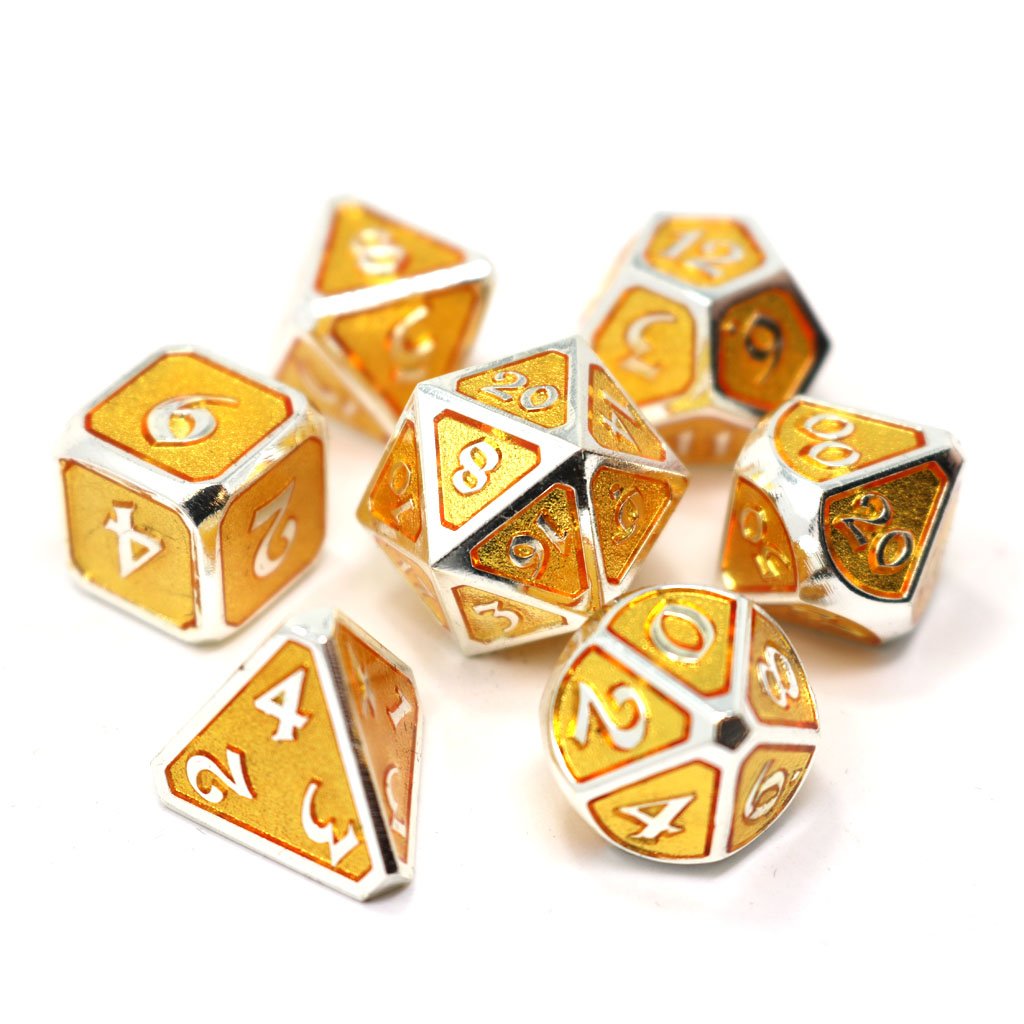 Die Hard Dice Metal Mythica Platinum Topaz 7ct Polyhedral Set Dice Die Hard Dice