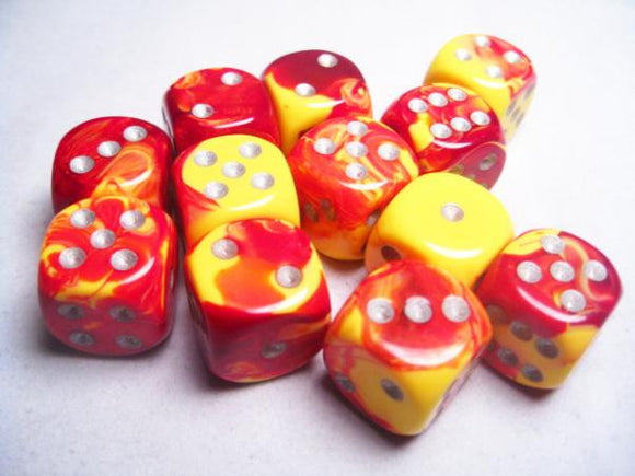 Chessex 16mm Gemini Red-Yellow/Silver 12ct D6 Set (26650) Dice Chessex   