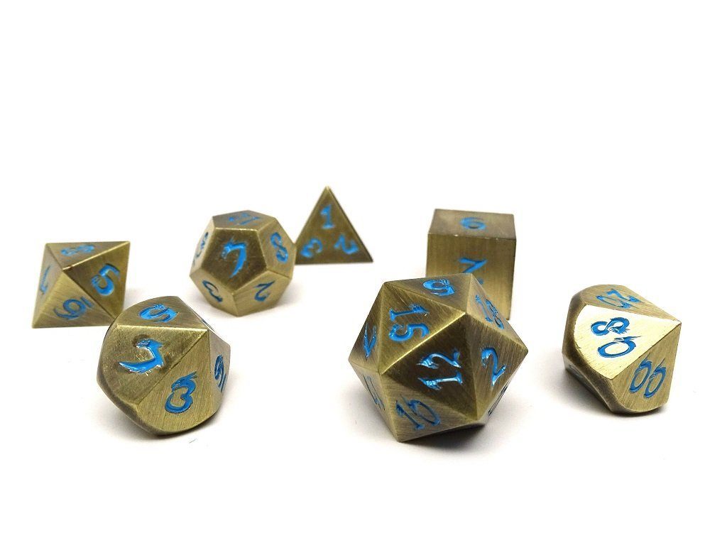 Easy Roller Metal Dice of Ancient Dragons Bronze/Powder Blue 7ct Polyhedral Set Dice Easy Roller Dice