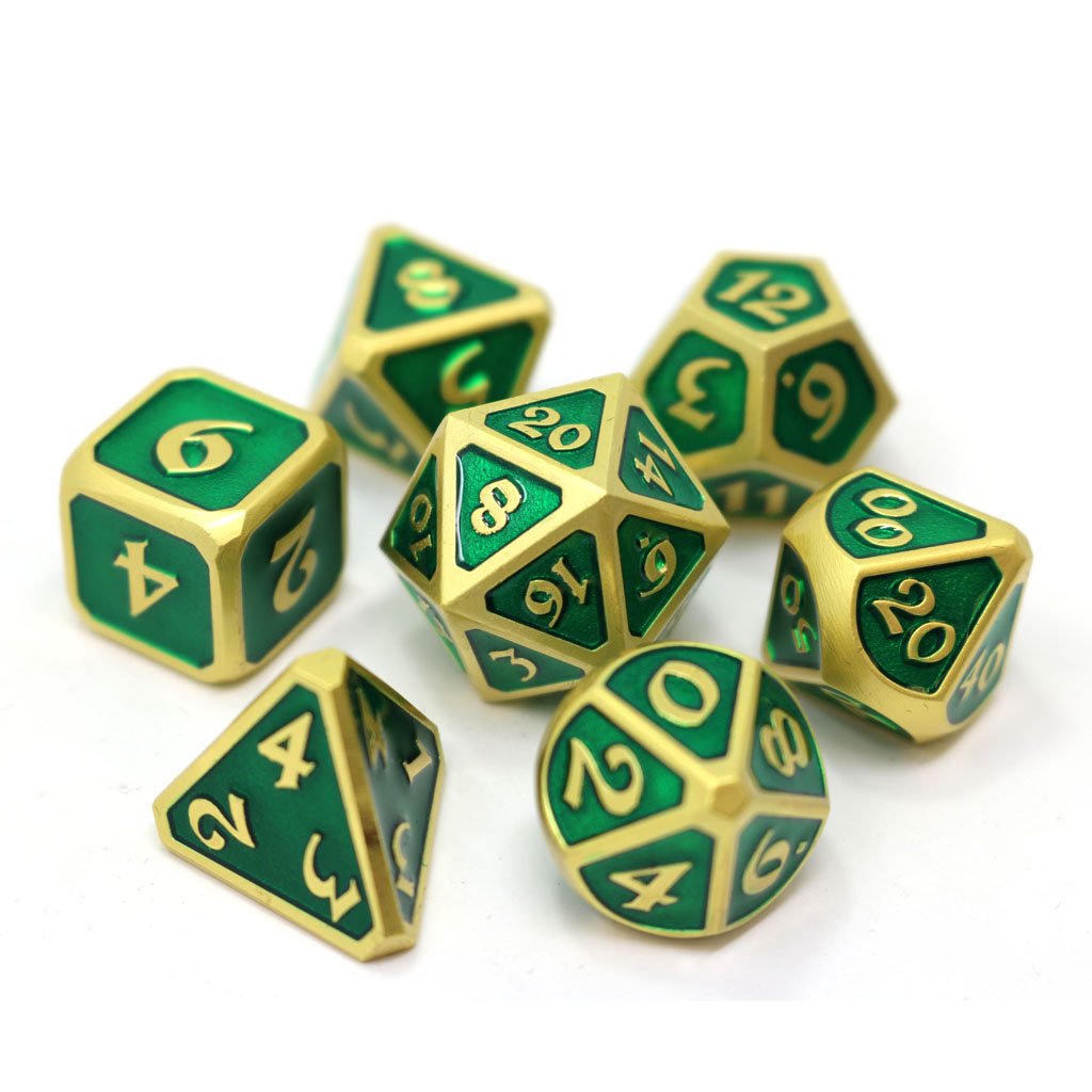 Die Hard Dice Metal Mythica Satin Gold Emerald 7ct Polyhedral Set Dice Die Hard Dice