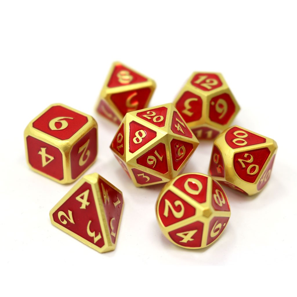 Die Hard Dice Metal Mythica Satin Gold Ruby 7ct Polyhedral Set Dice Die Hard Dice