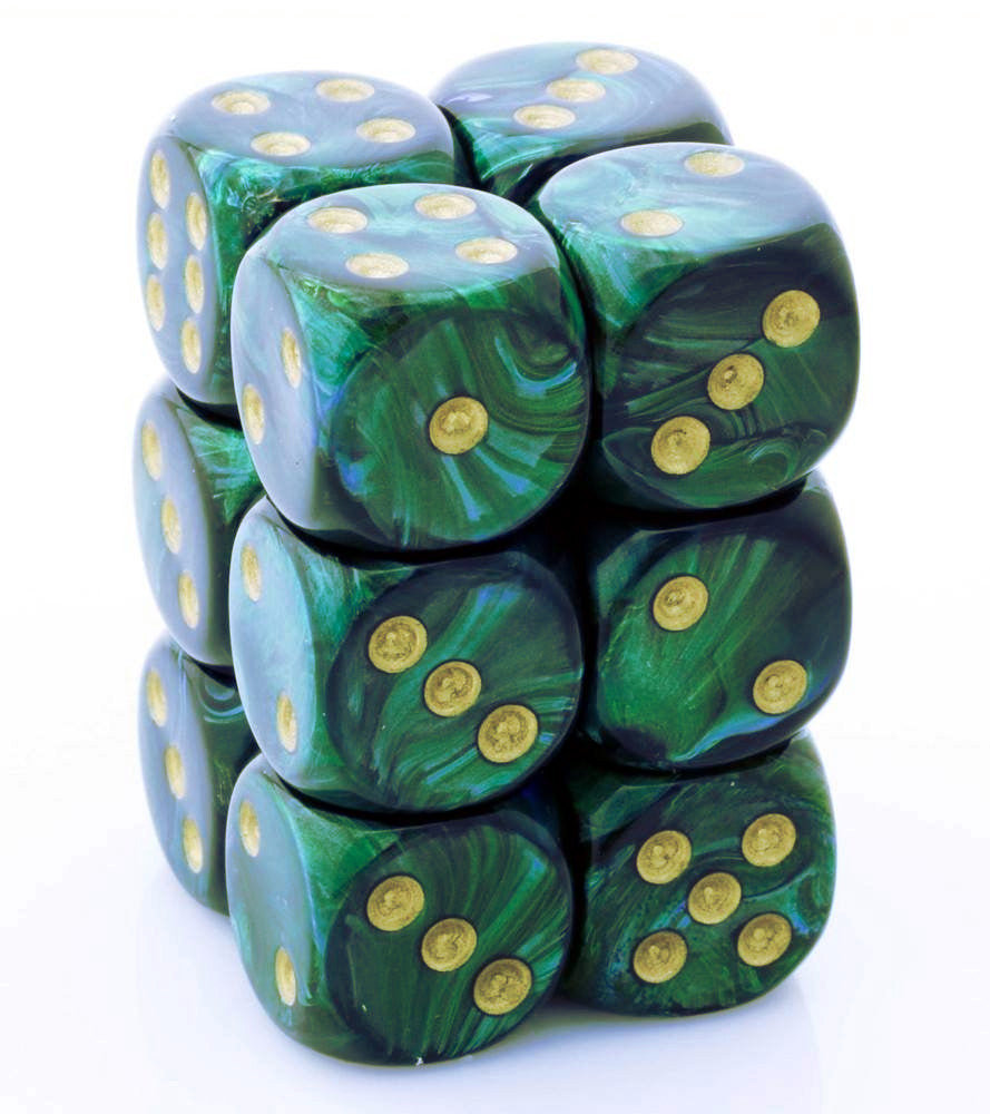 Chessex 16mm Scarab Jade/Gold 12ct D6 Set (27615) Dice Chessex   