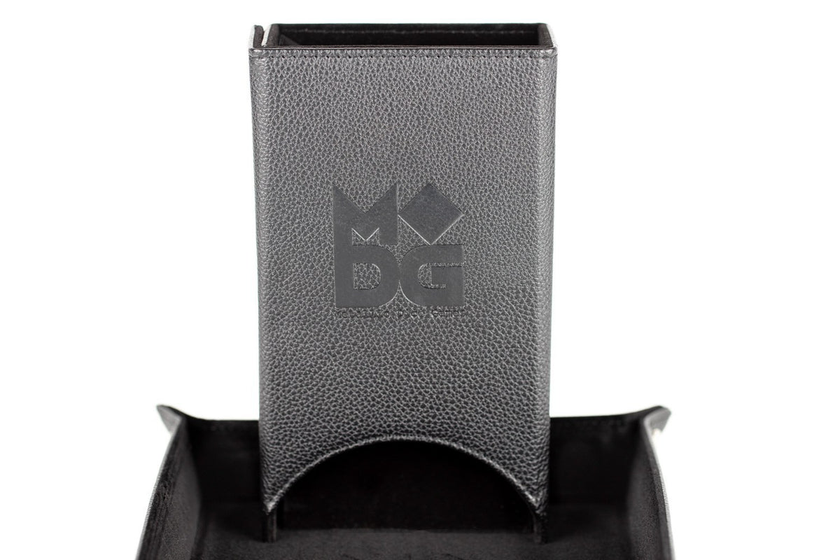 Metallic Dice Games Black Leather Fold Up Dice Tower Supplies FanRoll by Metallic Dice Games   