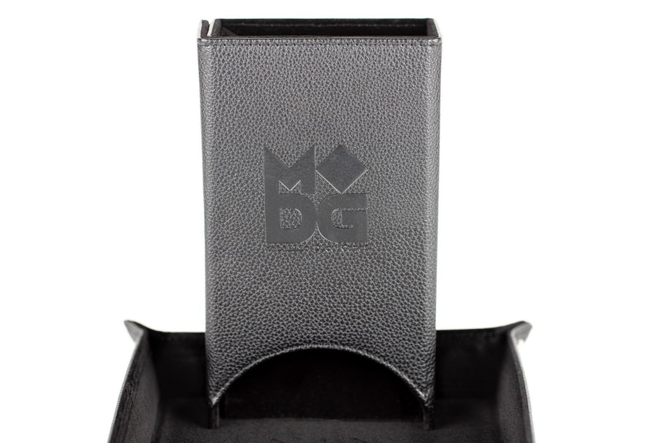 Metallic Dice Games Black Leather Fold Up Dice Tower Supplies FanRoll by Metallic Dice Games   