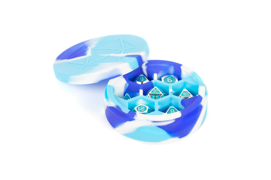 Silicone Round Dice Case - Blue/White/Light Blue Supplies FanRoll by Metallic Dice Games